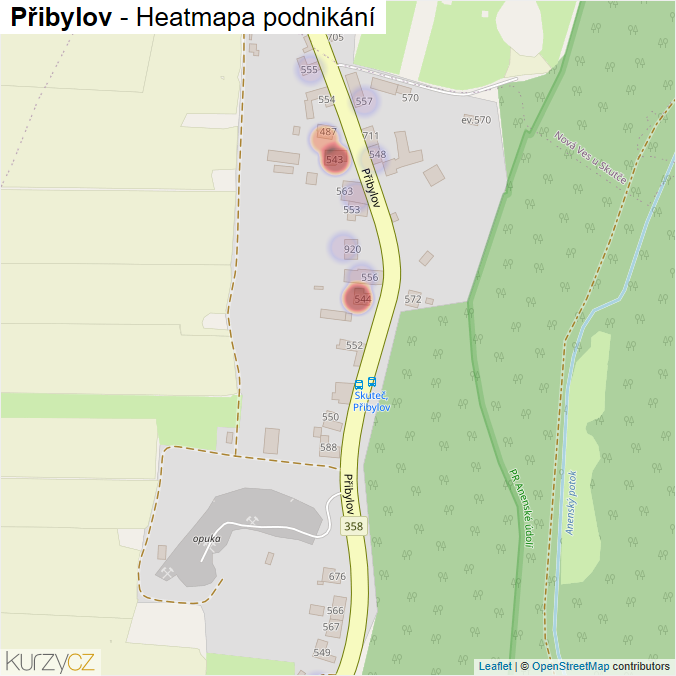 Mapa Přibylov - Firmy v ulici.