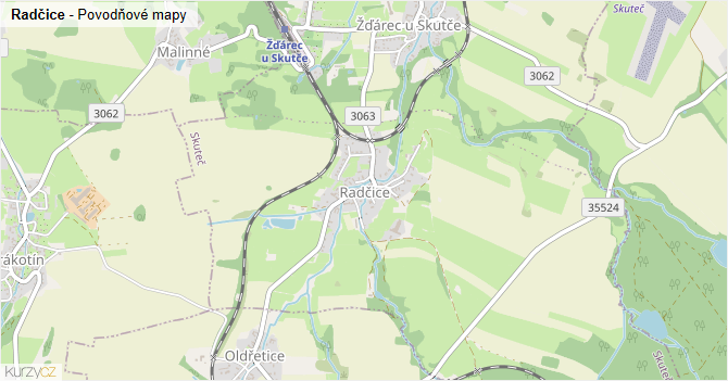 Radčice - záplavové mapy stoleté vody