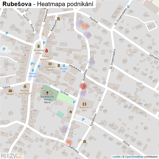 Mapa Rubešova - Firmy v ulici.