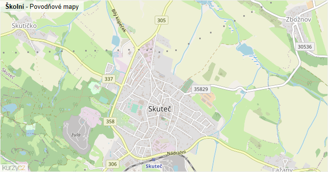 Školní - záplavové mapy stoleté vody