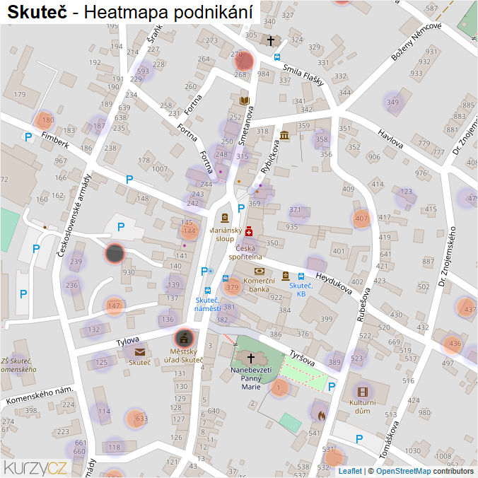 Mapa Skuteč - Firmy v části obce.