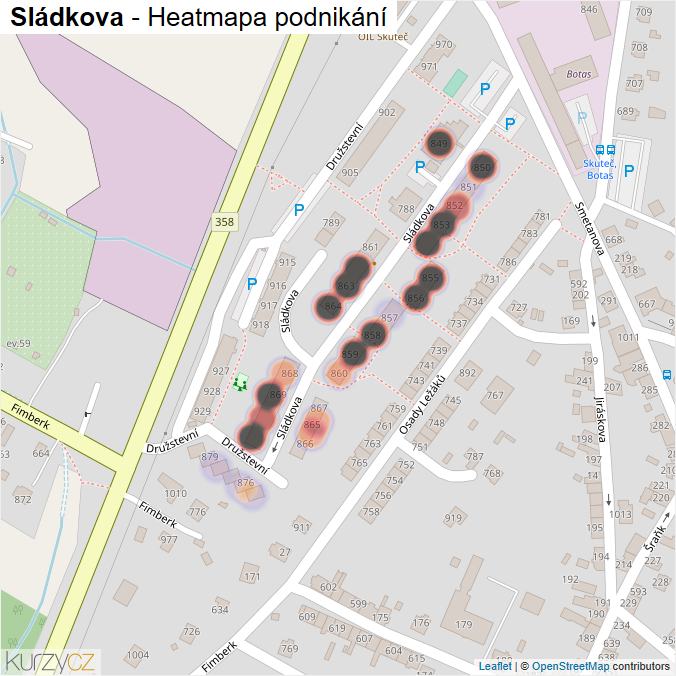 Mapa Sládkova - Firmy v ulici.