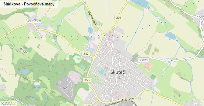 Sládkova - záplavové mapy stoleté vody