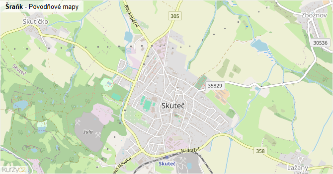 Šraňk - záplavové mapy stoleté vody