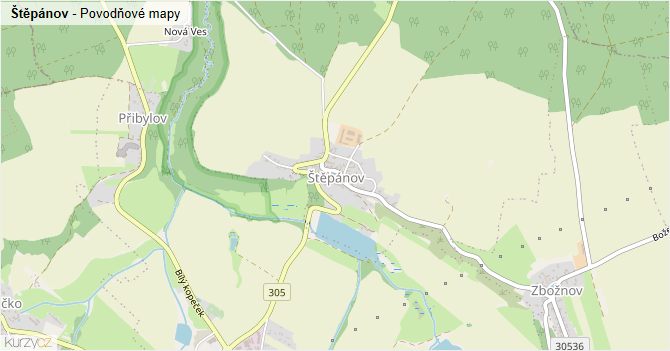 Štěpánov - záplavové mapy stoleté vody