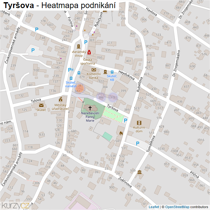 Mapa Tyršova - Firmy v ulici.