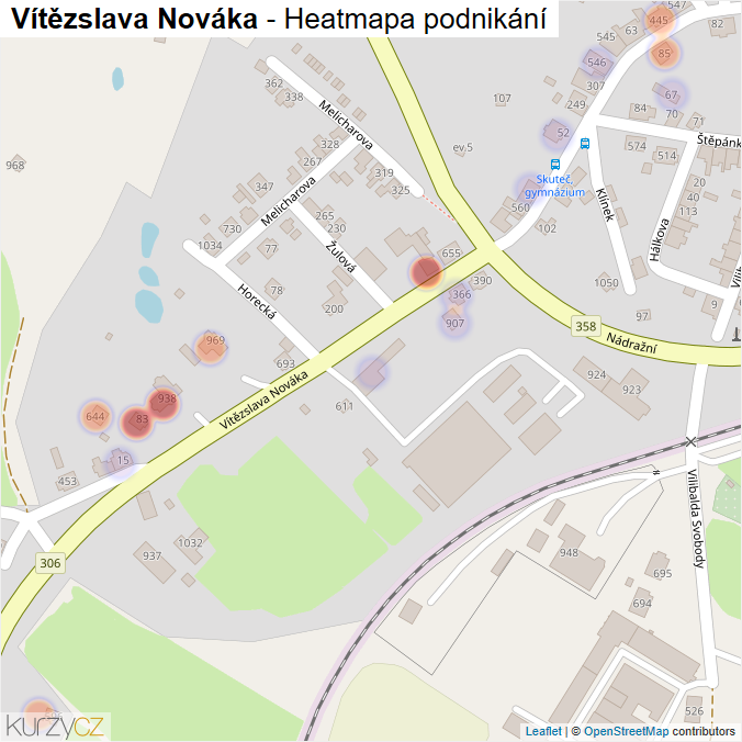 Mapa Vítězslava Nováka - Firmy v ulici.