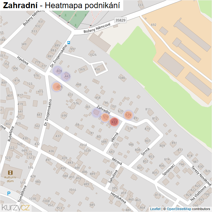 Mapa Zahradní - Firmy v ulici.