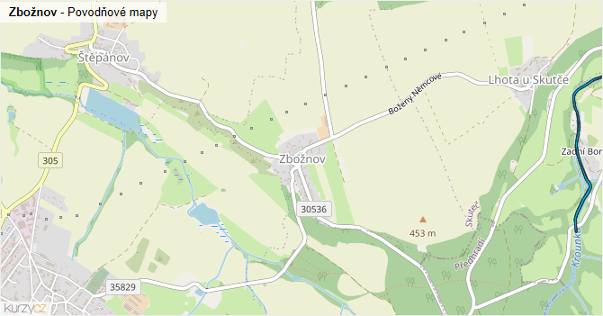 Zbožnov - záplavové mapy stoleté vody