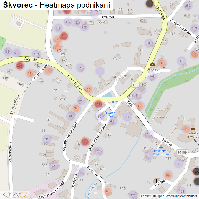 Mapa Škvorec - Firmy v obci.