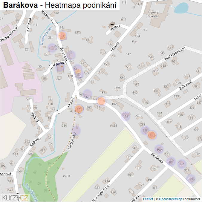Mapa Barákova - Firmy v ulici.