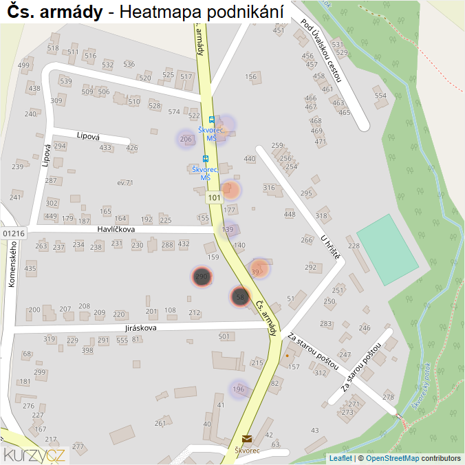 Mapa Čs. armády - Firmy v ulici.