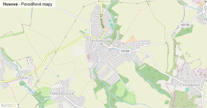Husova - záplavové mapy stoleté vody