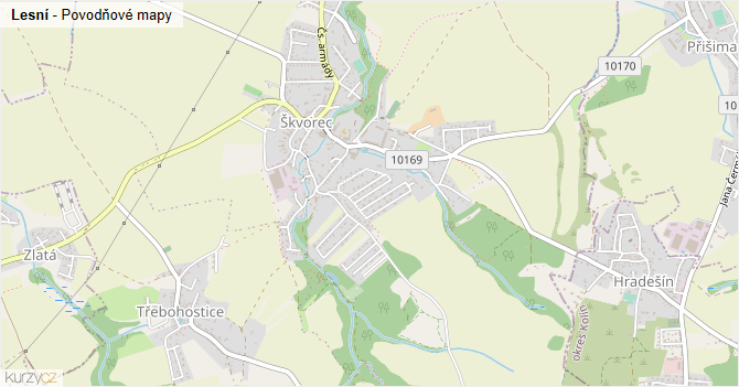 Lesní - záplavové mapy stoleté vody