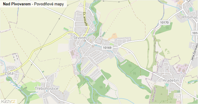 Nad Pivovarem - záplavové mapy stoleté vody