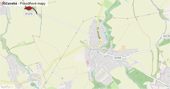 Říčanská - záplavové mapy stoleté vody