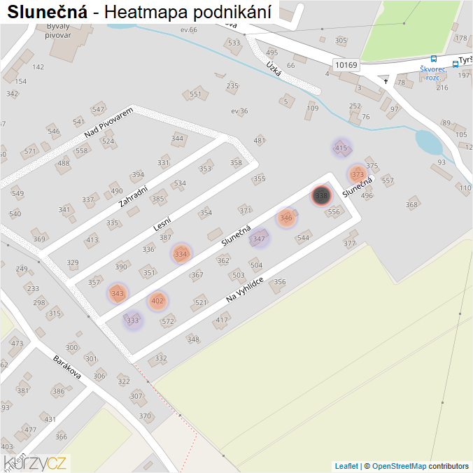 Mapa Slunečná - Firmy v ulici.