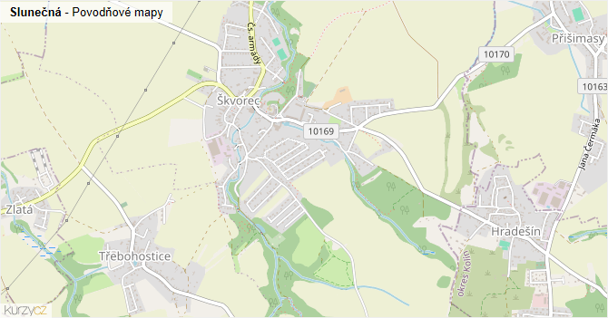Slunečná - záplavové mapy stoleté vody