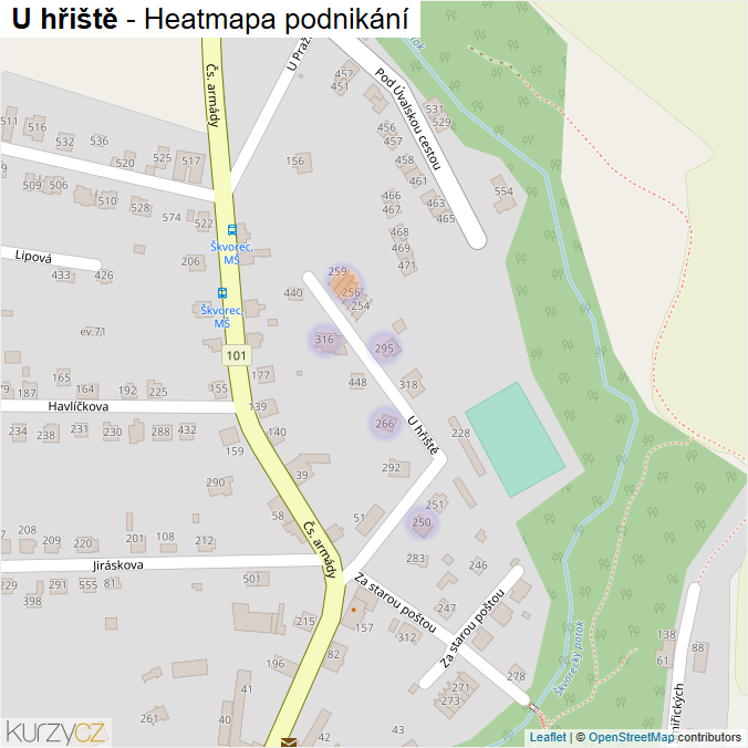 Mapa U hřiště - Firmy v ulici.
