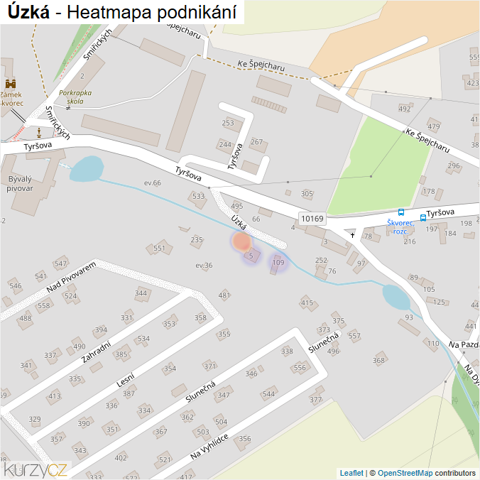 Mapa Úzká - Firmy v ulici.
