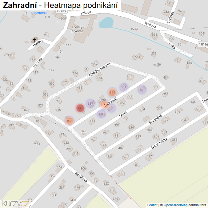 Mapa Zahradní - Firmy v ulici.