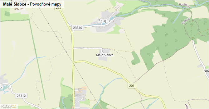 Malé Slabce - záplavové mapy stoleté vody