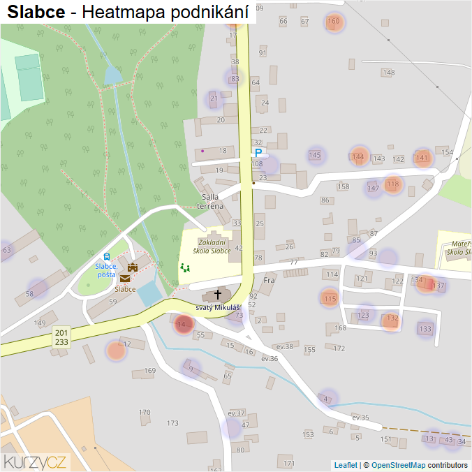 Mapa Slabce - Firmy v části obce.