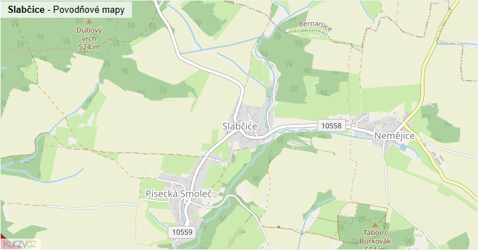 Slabčice - záplavové mapy stoleté vody