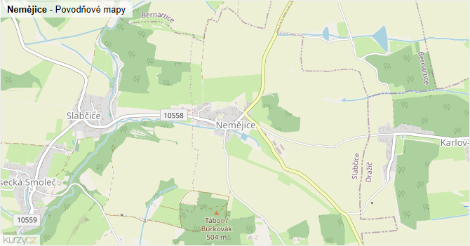 Nemějice - záplavové mapy stoleté vody