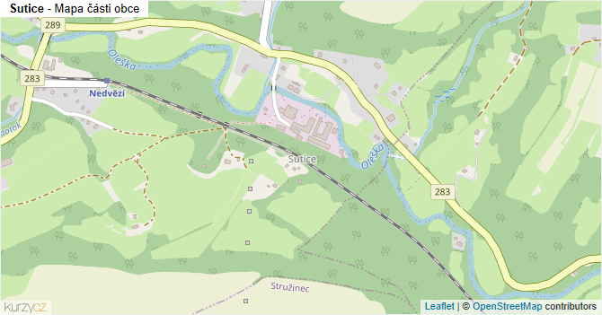 Sutice - mapa části obce