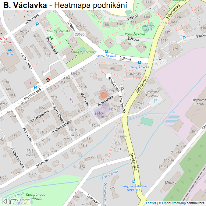 Mapa B. Václavka - Firmy v ulici.