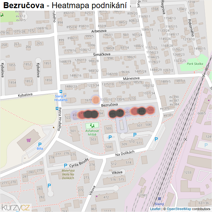 Mapa Bezručova - Firmy v ulici.