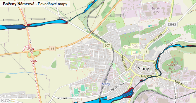 Boženy Němcové - záplavové mapy stoleté vody