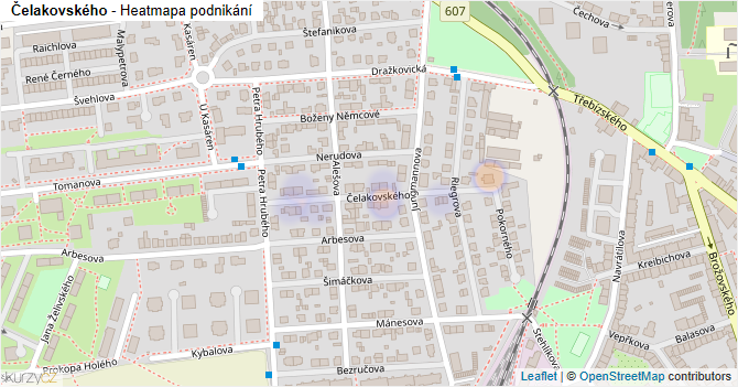 Čelakovského - mapa podnikání