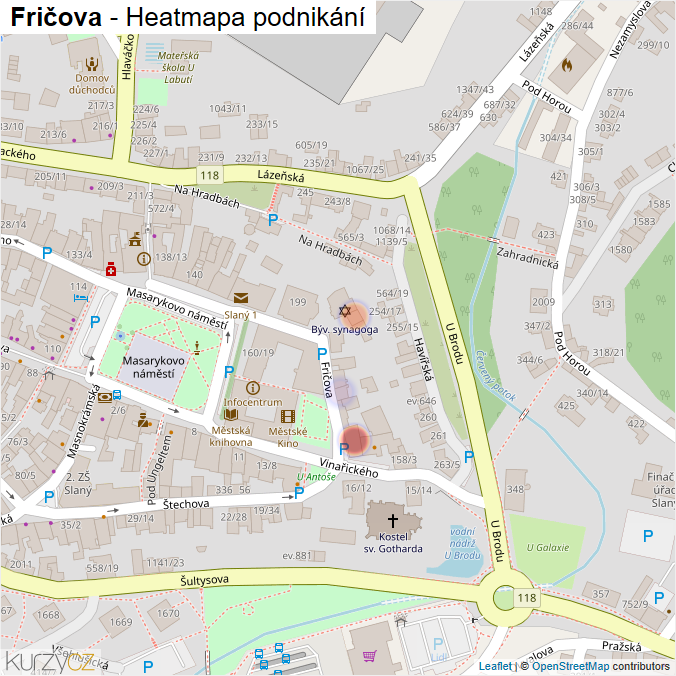 Mapa Fričova - Firmy v ulici.