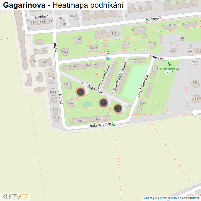 Mapa Gagarinova - Firmy v ulici.