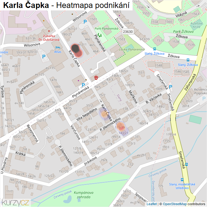 Mapa Karla Čapka - Firmy v ulici.