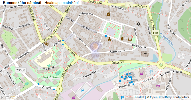 Komenského náměstí - mapa podnikání