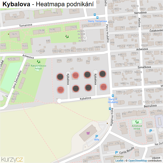 Mapa Kybalova - Firmy v ulici.