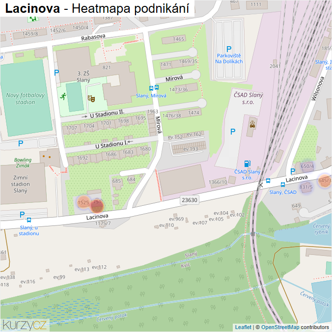 Mapa Lacinova - Firmy v ulici.