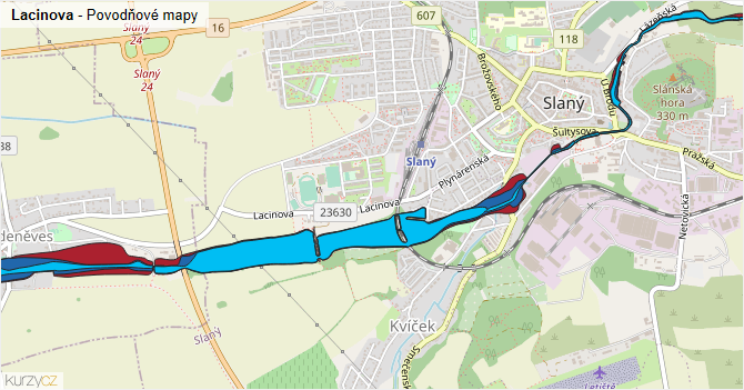 Lacinova - záplavové mapy stoleté vody