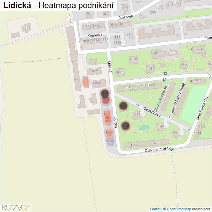 Mapa Lidická - Firmy v ulici.