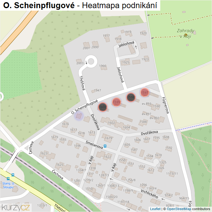Mapa O. Scheinpflugové - Firmy v ulici.