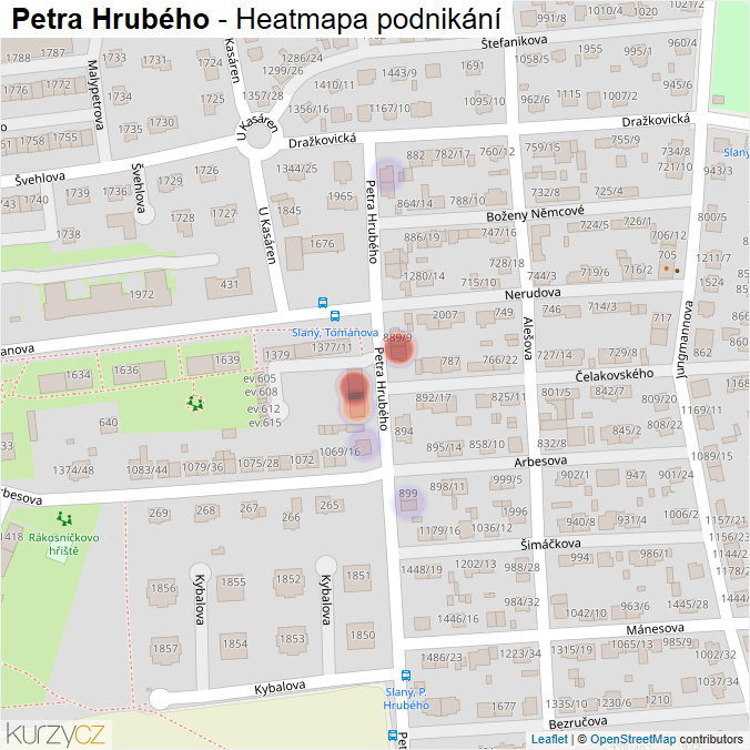 Mapa Petra Hrubého - Firmy v ulici.