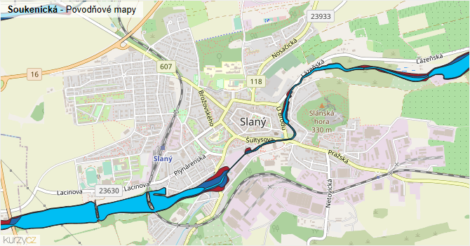 Soukenická - záplavové mapy stoleté vody