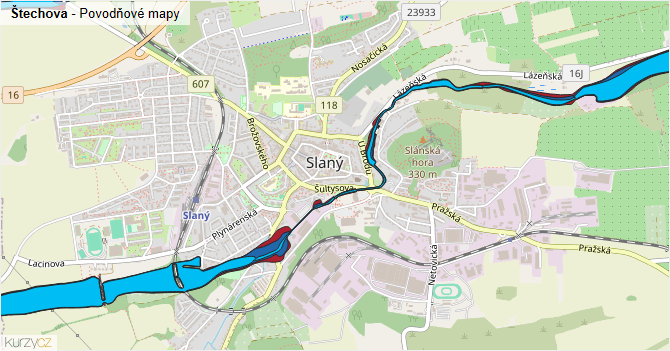 Štechova - záplavové mapy stoleté vody
