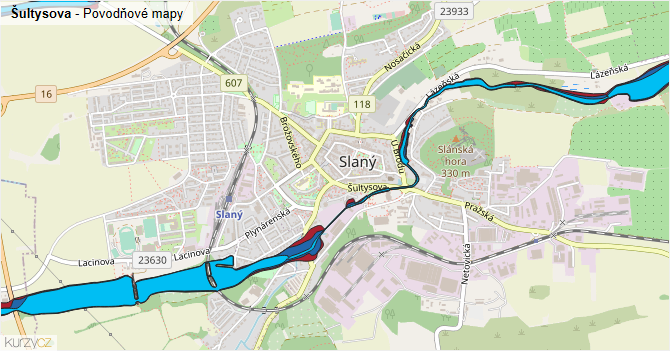 Šultysova - záplavové mapy stoleté vody