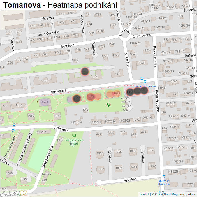 Mapa Tomanova - Firmy v ulici.