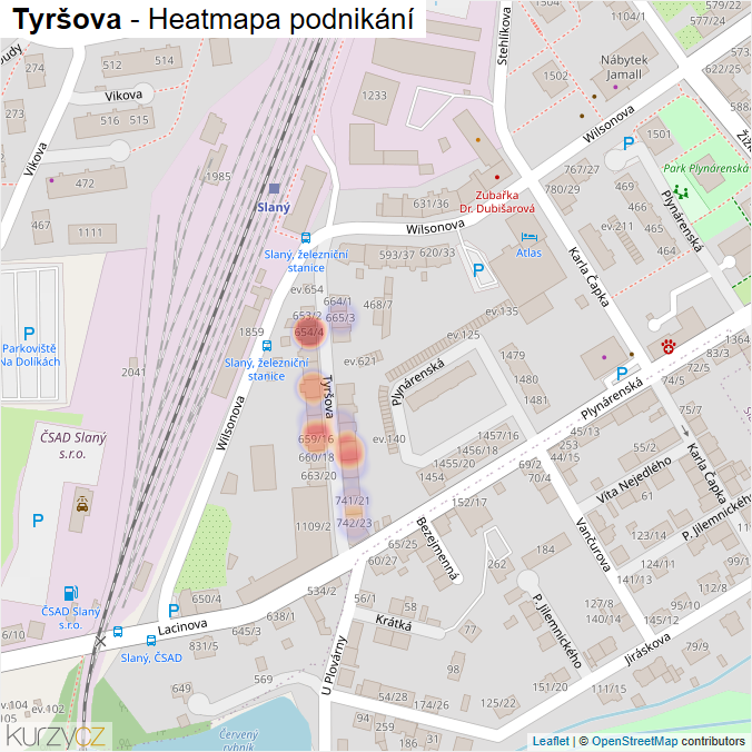 Mapa Tyršova - Firmy v ulici.