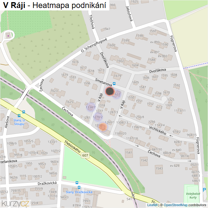 Mapa V Ráji - Firmy v ulici.